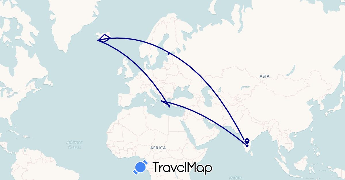 TravelMap itinerary: driving in Estonia, Finland, Greece, India, Iceland (Asia, Europe)