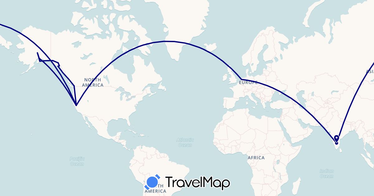 TravelMap itinerary: driving in Canada, India, Netherlands, United States (Asia, Europe, North America)